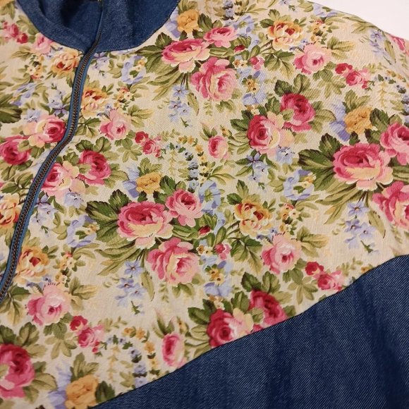 Vintage Womens M Jacket Lightweight Chambray Floral Peony Alice Martin Zip Up - Picture 11 of 16